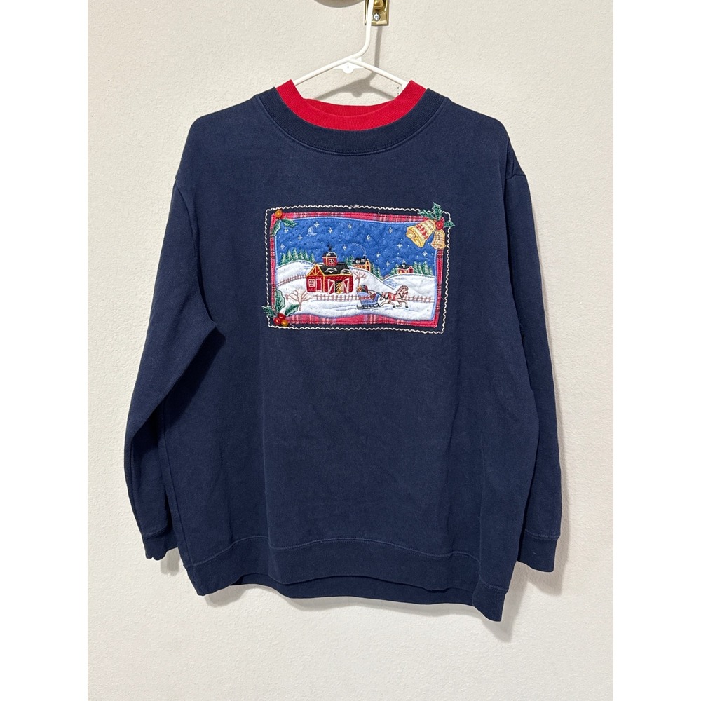 Bobbie Brooks Sweatshirt Womens Large Navy Blue Winter Barn Embroidered